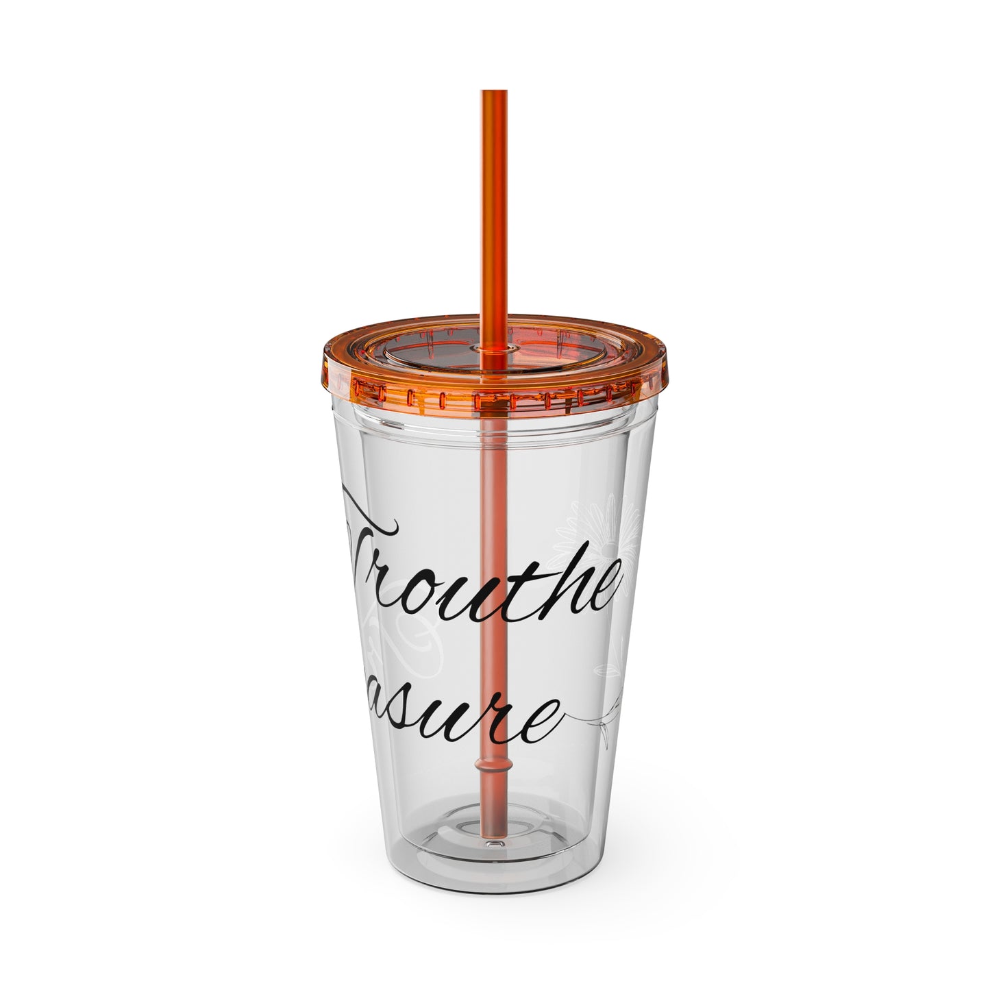 Sunsplash 16oz Tumbler with Straw - 'Treasure' Design, Clear Travel Cup for Drinks, Perfect Gift for All Occasions