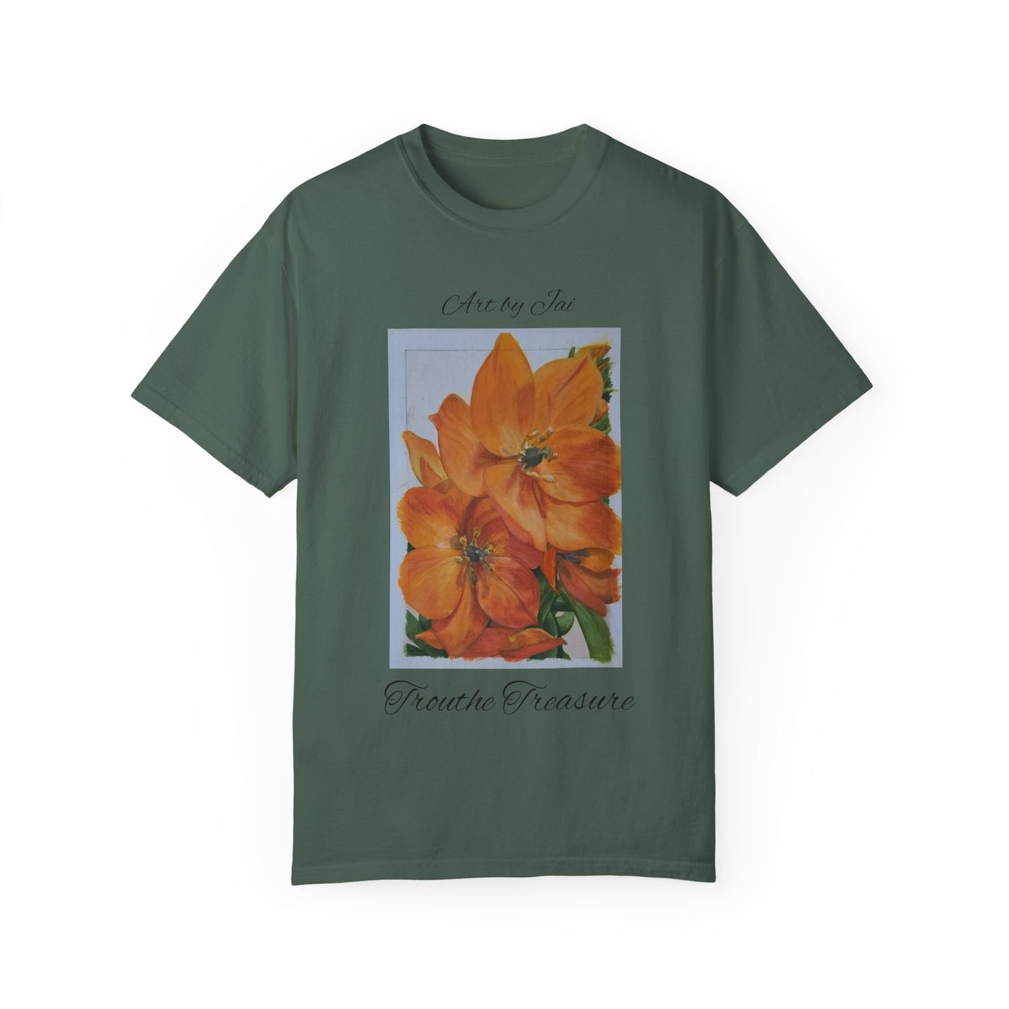 Floral (orange) - Unisex Garment-Dyed T-shirt
