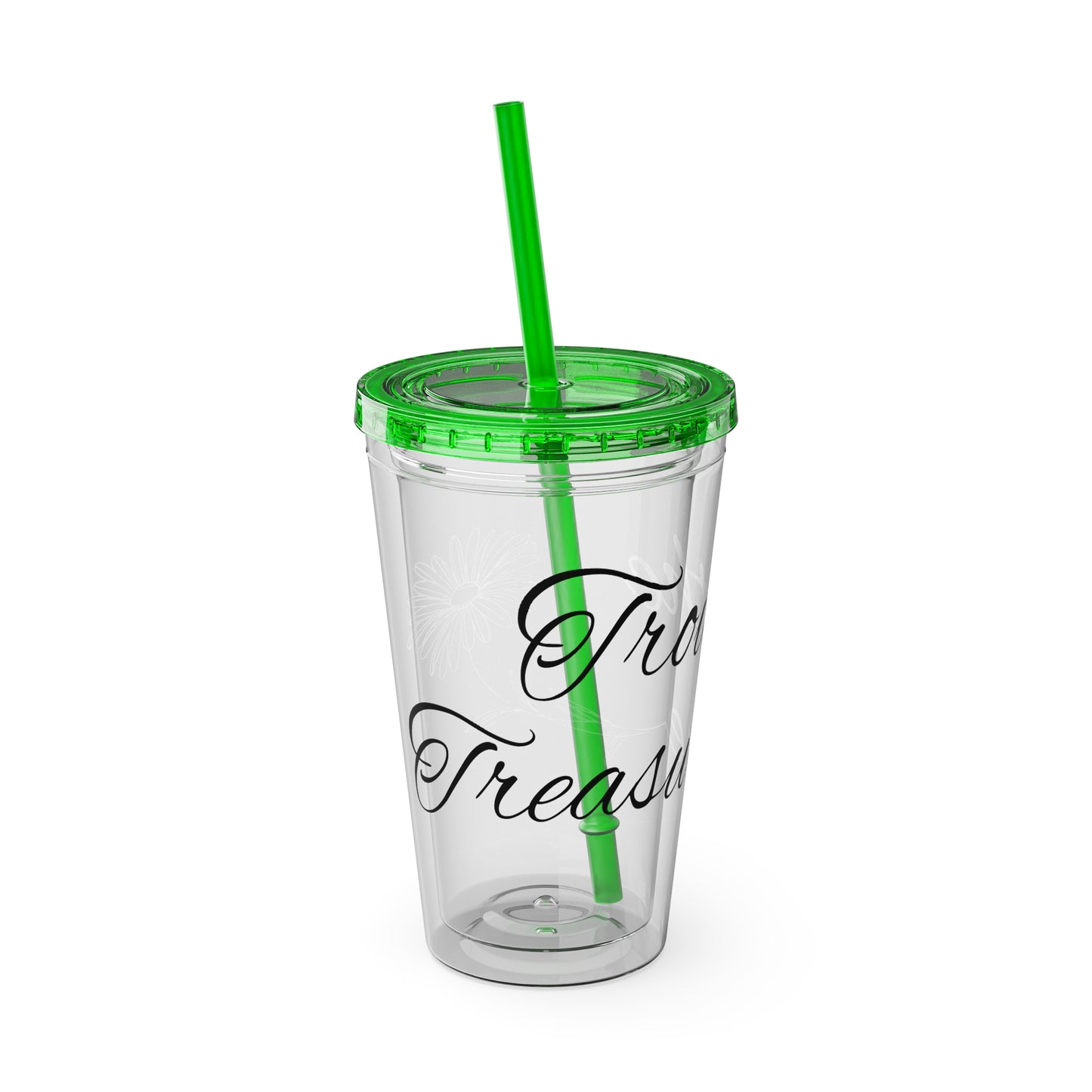 Sunsplash 16oz Tumbler with Straw - 'Treasure' Design, Clear Travel Cup for Drinks, Perfect Gift for All Occasions